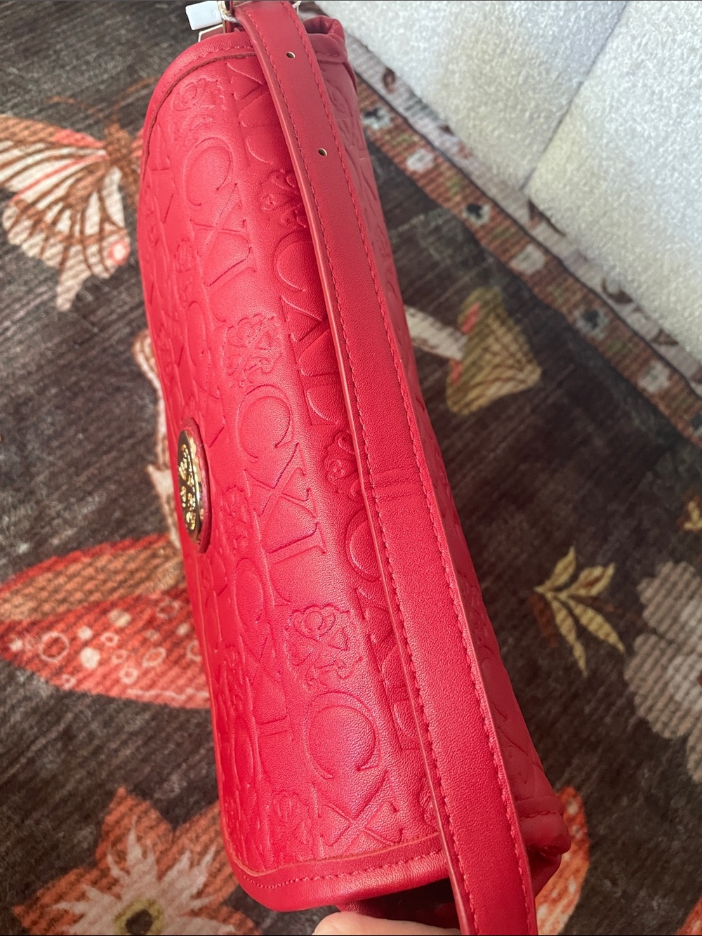 CXL Christian Lacroix Embossed Red Shoulder Bag with Gold Accents Logo - Picture 7 of 14